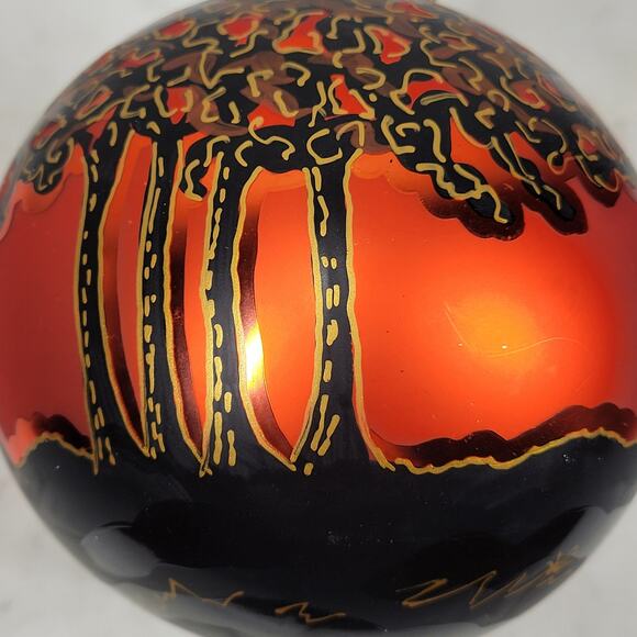 Vtg Poland Halloween Tree Ornament Orange Black Hand Painted Moon Trees Signed - Picture 13 of 16